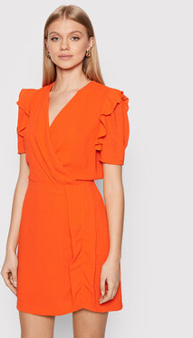 Pomarańczowa sukienka Morgan z krótkim rękawem dopasowana z dekoltem w kształcie litery v