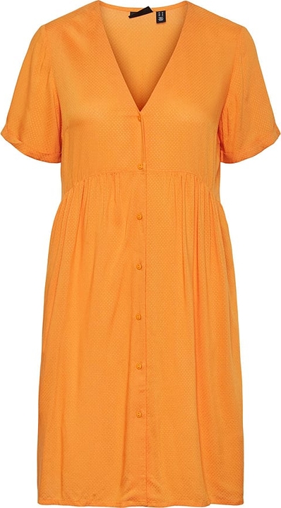 Pomarańczowa sukienka Pieces z krótkim rękawem w stylu casual z dekoltem w kształcie litery v