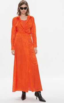Pomarańczowa sukienka Pinko maxi z dekoltem w kształcie litery v