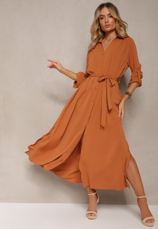 Pomarańczowa sukienka Renee koszulowa maxi