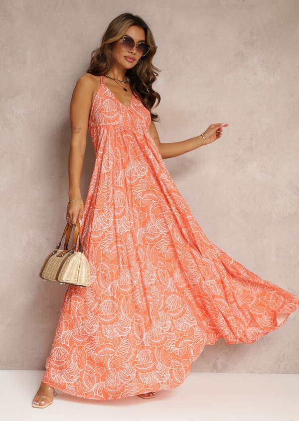 Pomarańczowa sukienka Renee maxi bez rękawów z dekoltem w kształcie litery v