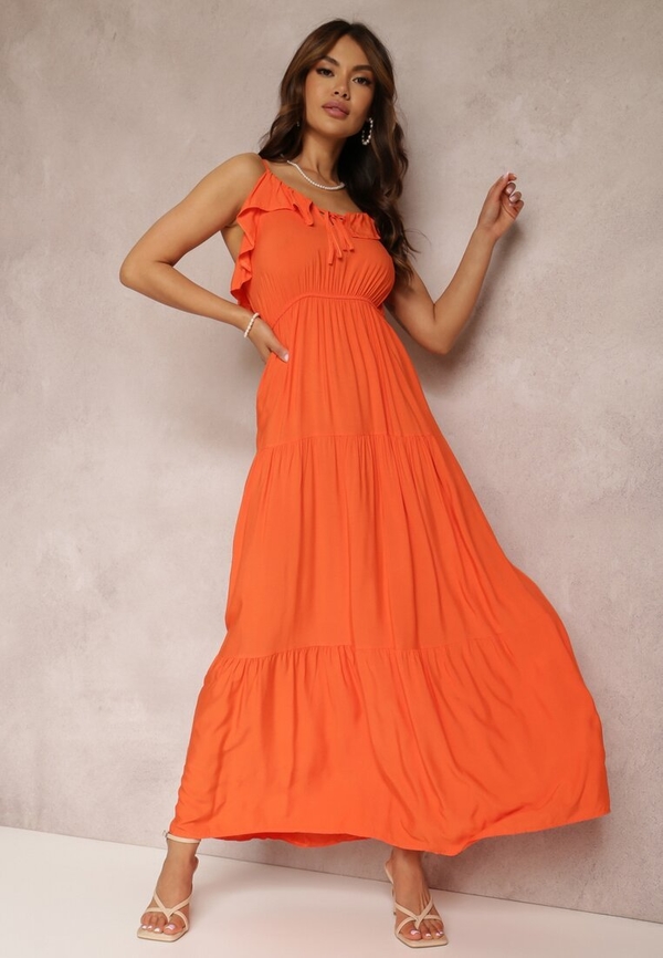 Pomarańczowa sukienka Renee na ramiączkach maxi
