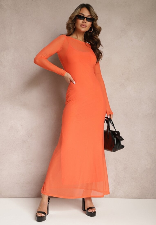 Pomarańczowa sukienka Renee w stylu casual z okrągłym dekoltem maxi
