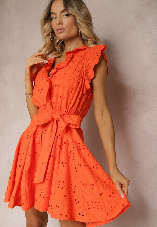 Pomarańczowa sukienka Renee z bawełny mini w stylu casual