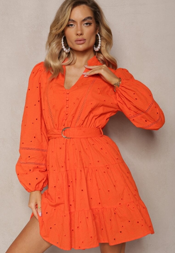 Pomarańczowa sukienka Renee z bawełny z dekoltem w kształcie litery v