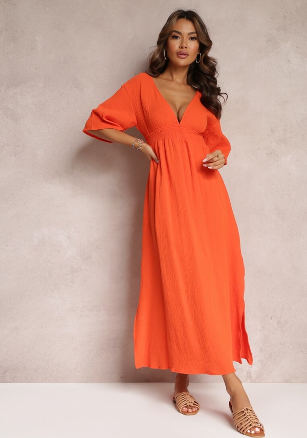 Pomarańczowa sukienka Renee z dekoltem w kształcie litery v maxi