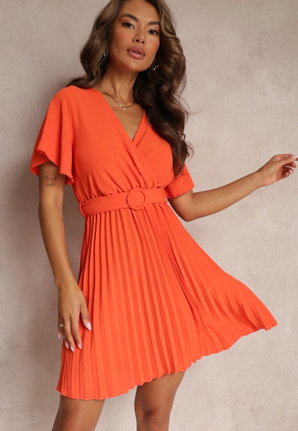 Pomarańczowa sukienka Renee z dekoltem w kształcie litery v w stylu casual mini