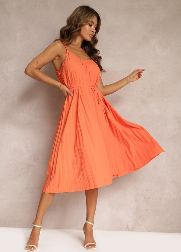 Pomarańczowa sukienka Renee z dekoltem w kształcie litery v z tkaniny