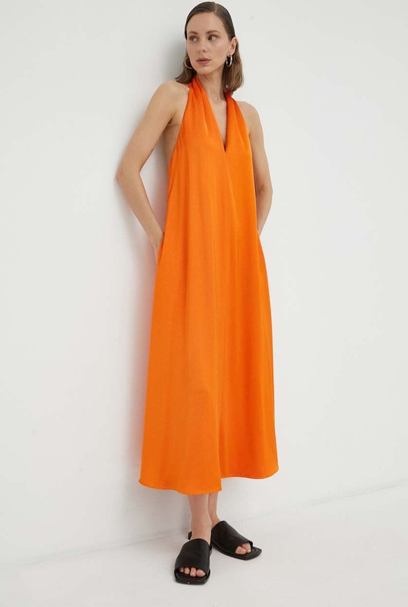 Pomarańczowa sukienka Samsoe Samsoe z tkaniny mini