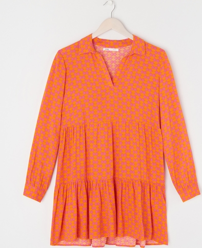 Pomarańczowa sukienka Sinsay z dekoltem w kształcie litery v z długim rękawem