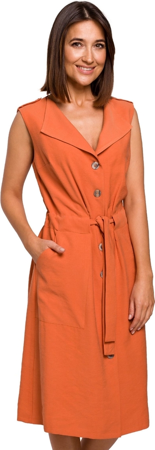 Pomarańczowa sukienka Stylove w stylu casual koszulowa z dekoltem w kształcie litery v