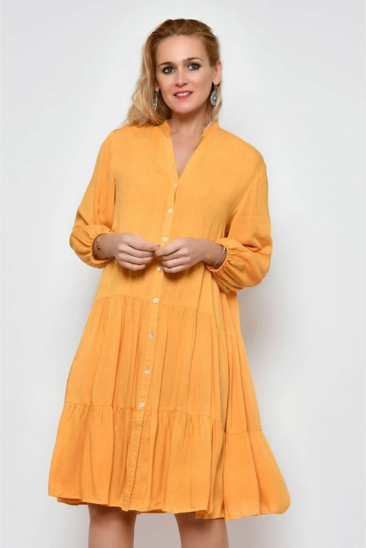 Pomarańczowa sukienka Tarifa w stylu casual z długim rękawem z bawełny