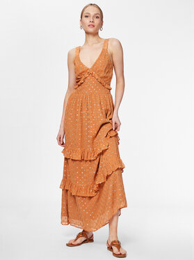 Pomarańczowa sukienka Twinset maxi z dekoltem w kształcie litery v