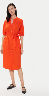 Pomarańczowa sukienka United Colors Of Benetton koszulowa w stylu casual z długim rękawem