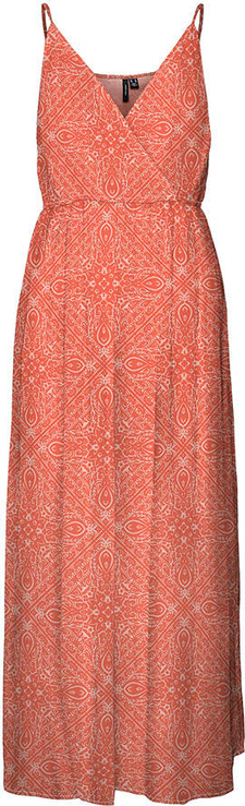 Pomarańczowa sukienka Vero Moda w stylu casual z dekoltem w kształcie litery v na ramiączkach