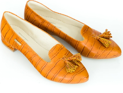 Pomarańczowe baleriny Zapato w stylu glamour z płaską podeszwą
