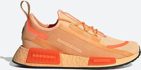 Pomarańczowe buty sportowe Adidas Originals sznurowane w sportowym stylu nmd