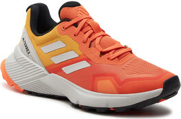 Pomarańczowe buty sportowe Adidas terrex z płaską podeszwą sznurowane