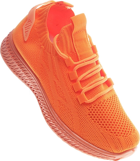 Pomarańczowe buty sportowe Pantofelek24 z płaską podeszwą w sportowym stylu sznurowane