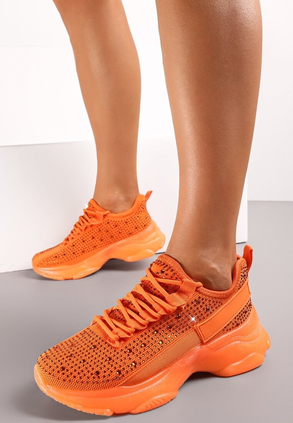 Pomarańczowe buty sportowe Renee sznurowane z płaską podeszwą