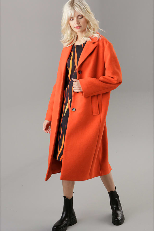 Pomarańczowy płaszcz Aniston z wełny bez kaptura przejściowa