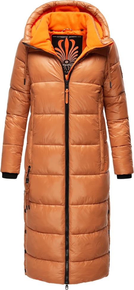 Pomarańczowy płaszcz Navahoo w stylu casual z kapturem z polaru