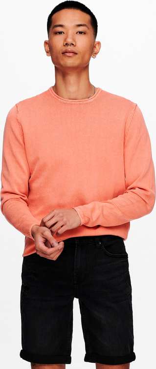 Pomarańczowy sweter Only & Sons w stylu casual z bawełny z okrągłym dekoltem