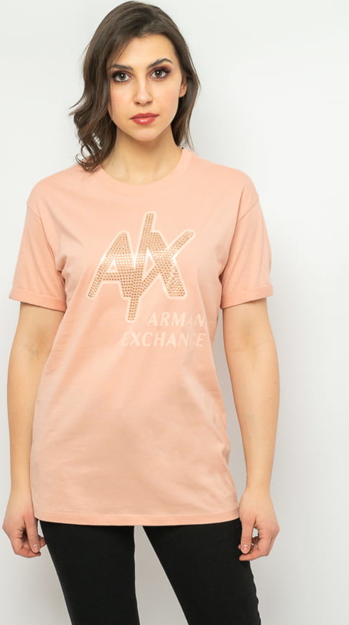 Pomarańczowy t-shirt Armani Exchange w młodzieżowym stylu