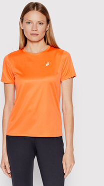 Pomarańczowy t-shirt ASICS w sportowym stylu z okrągłym dekoltem