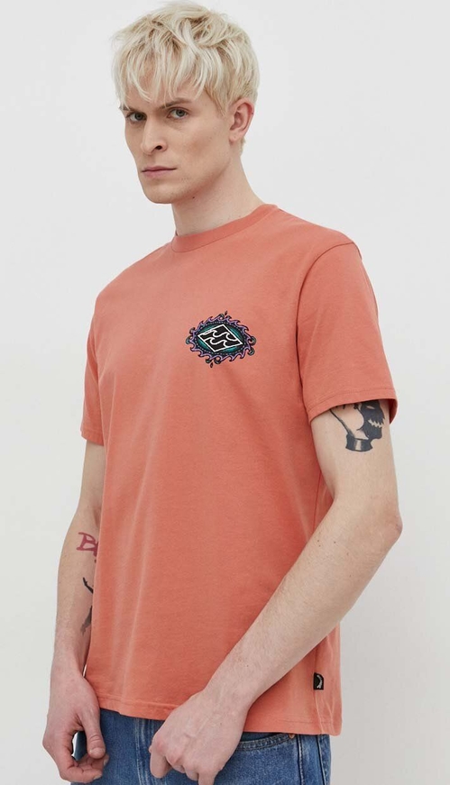 Pomarańczowy t-shirt Billabong z bawełny w młodzieżowym stylu z krótkim rękawem