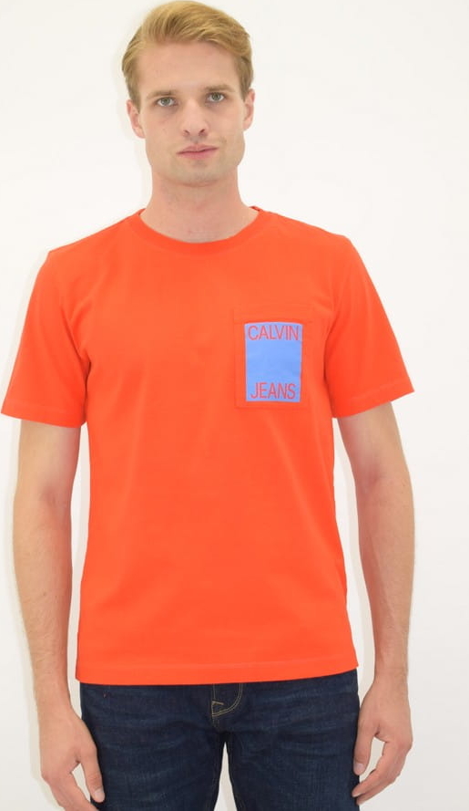 Pomarańczowy t-shirt Calvin Klein z bawełny w stylu casual