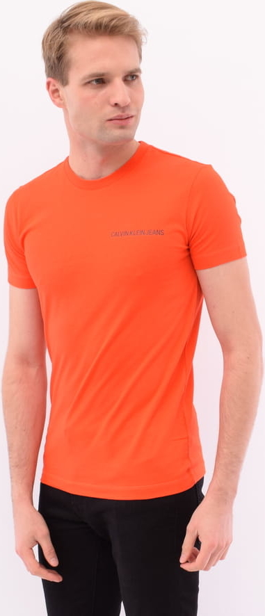 Pomarańczowy t-shirt Calvin Klein z bawełny z krótkim rękawem w stylu casual