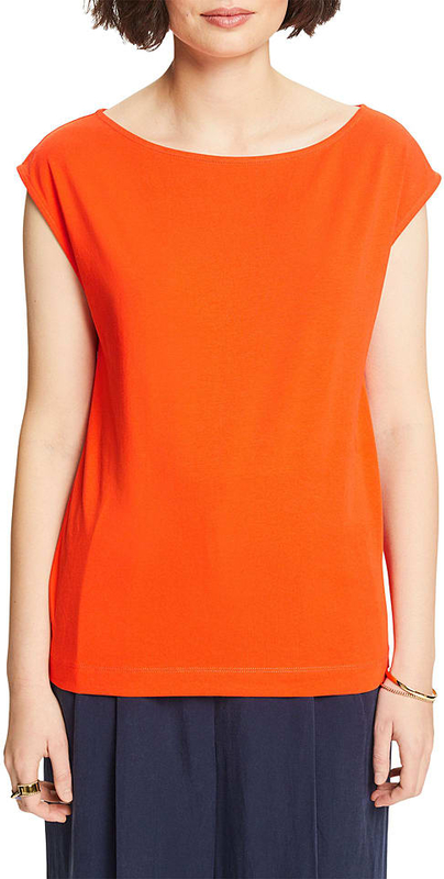 Pomarańczowy t-shirt Esprit z krótkim rękawem z okrągłym dekoltem w stylu casual