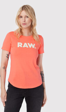 Pomarańczowy t-shirt G-Star Raw z okrągłym dekoltem z krótkim rękawem w młodzieżowym stylu