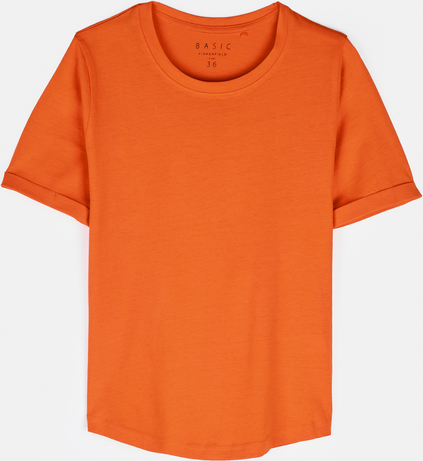 Pomarańczowy t-shirt Gate z okrągłym dekoltem w stylu casual
