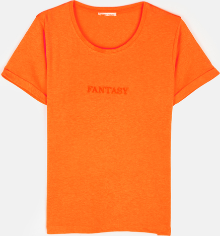 Pomarańczowy t-shirt Gate z okrągłym dekoltem w stylu casual z krótkim rękawem