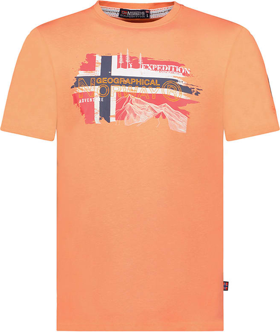 Pomarańczowy t-shirt Geographical Norway w młodzieżowym stylu z bawełny