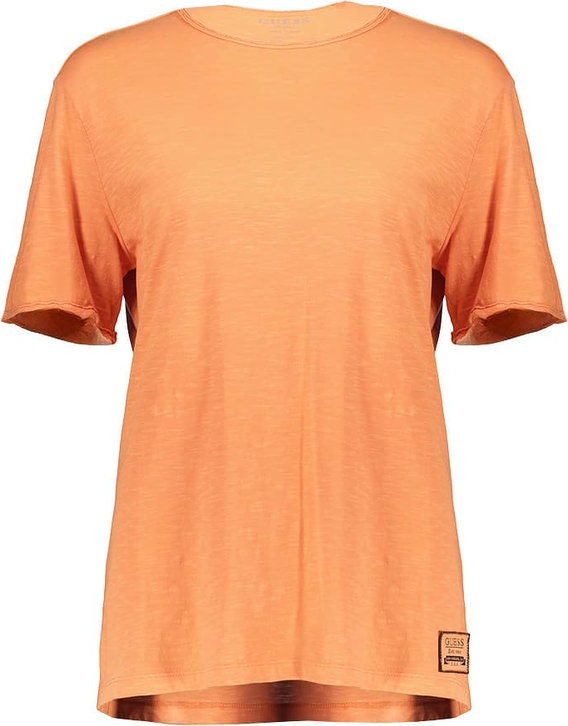 Pomarańczowy t-shirt Guess z okrągłym dekoltem z krótkim rękawem w stylu casual
