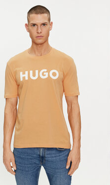 Pomarańczowy t-shirt Hugo Boss z krótkim rękawem w młodzieżowym stylu