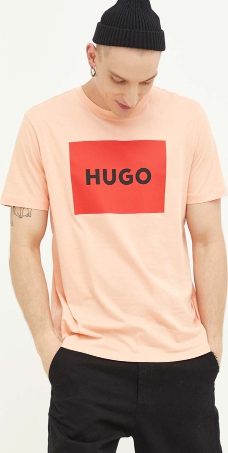 Pomarańczowy t-shirt Hugo Boss z nadrukiem