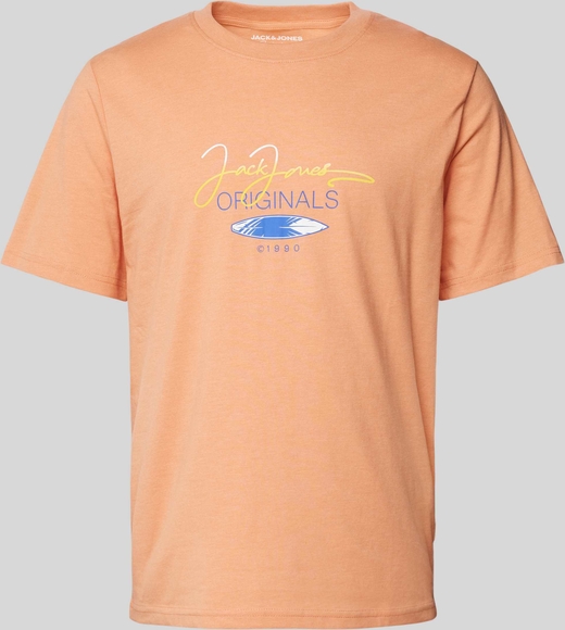 Pomarańczowy t-shirt Jack & Jones w młodzieżowym stylu z bawełny z krótkim rękawem