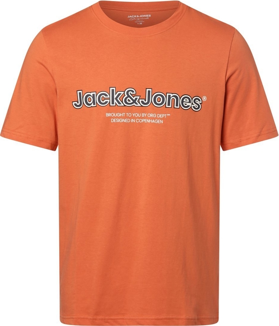Pomarańczowy t-shirt Jack & Jones z bawełny z nadrukiem