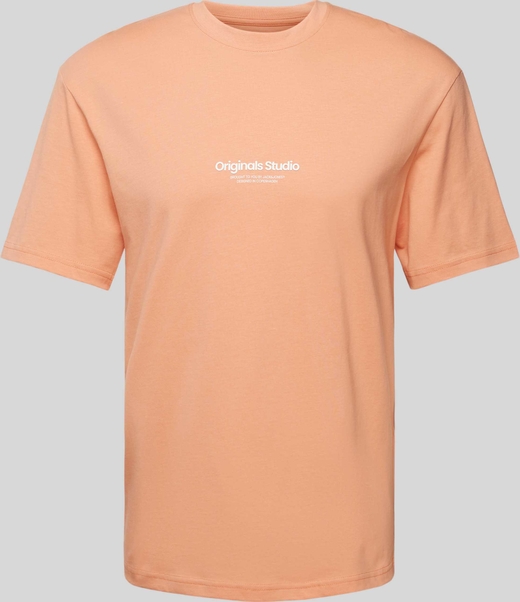 Pomarańczowy t-shirt Jack & Jones z krótkim rękawem w stylu casual