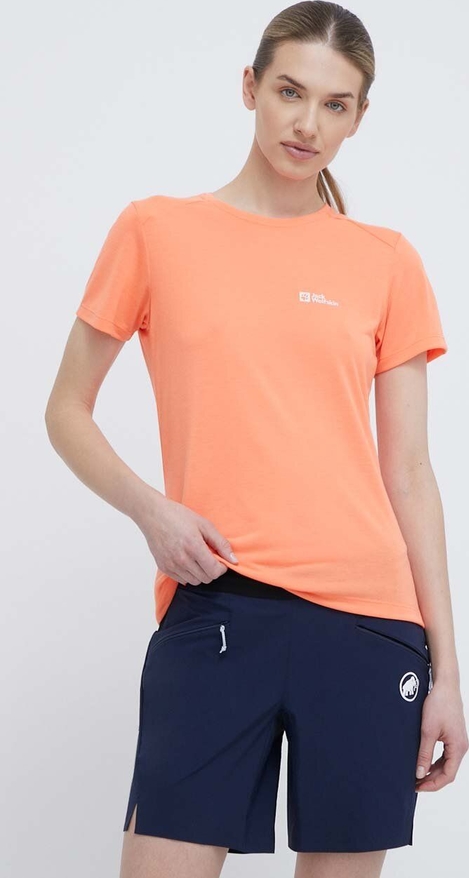 Pomarańczowy t-shirt Jack Wolfskin w sportowym stylu z krótkim rękawem