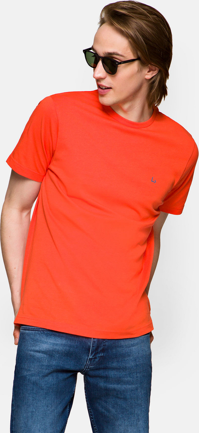 Pomarańczowy t-shirt LANCERTO z krótkim rękawem z bawełny w stylu casual