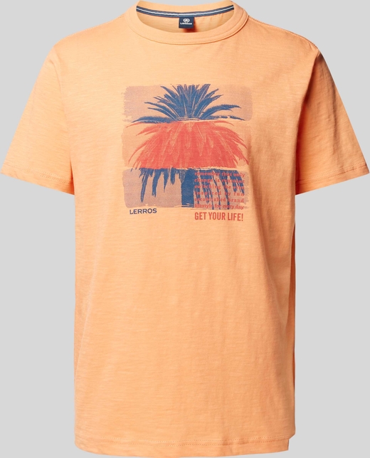 Pomarańczowy t-shirt Lerros w młodzieżowym stylu z bawełny z krótkim rękawem
