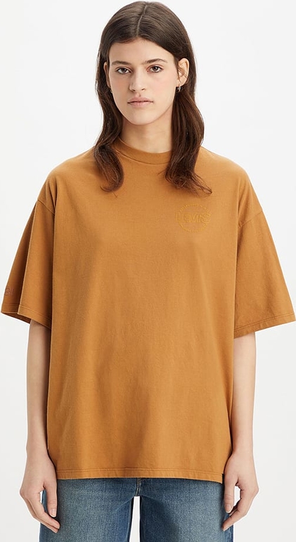 Pomarańczowy t-shirt Levis z krótkim rękawem z bawełny z okrągłym dekoltem