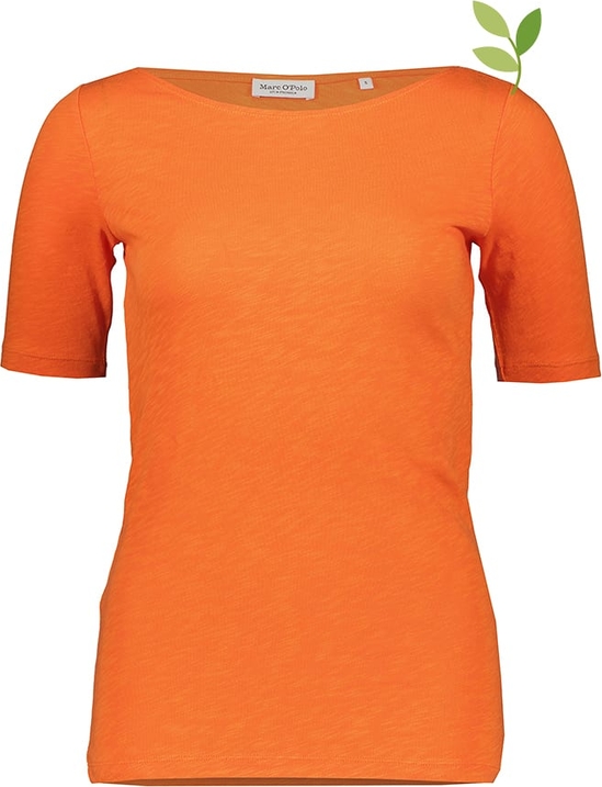 Pomarańczowy t-shirt Marc O'Polo z krótkim rękawem w stylu casual z okrągłym dekoltem