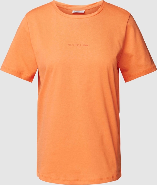Pomarańczowy t-shirt Marc O'Polo z krótkim rękawem z okrągłym dekoltem w stylu casual