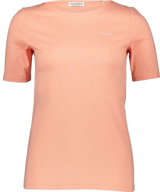 Pomarańczowy t-shirt Marc O'Polo z okrągłym dekoltem z krótkim rękawem w stylu casual
